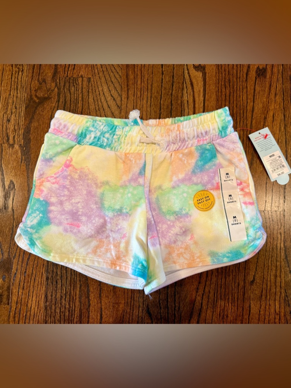 Cat & Jack tie-dye shorts, girls size 8, medium pockets drawstring waste pull on